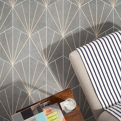 Pergola Beams Graphite 12.5" Hexagon Gray Matte Porcelain Tile