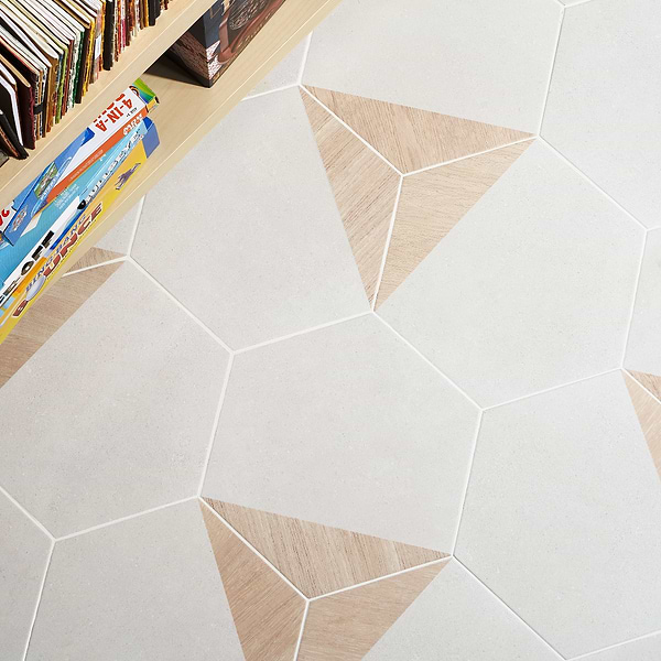 Pergola Wood White 12.5" Hexagon Matte Porcelain Tile