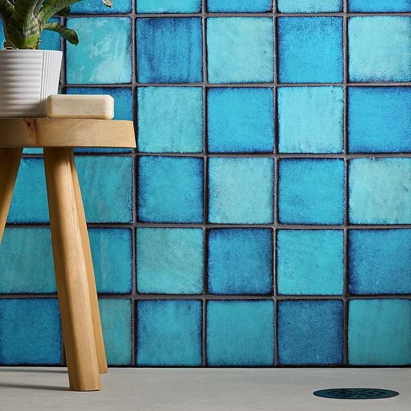 Emery Blue 4x4 Square Handmade Crackled Glossy Terracotta Tile