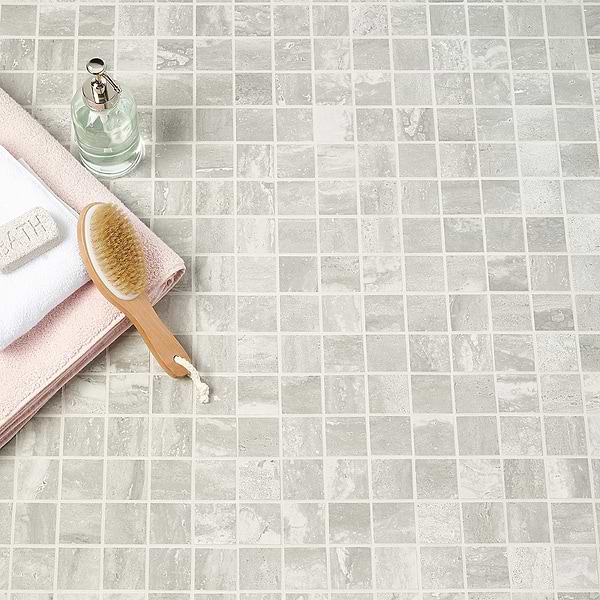 Basic Travertine Silver 2x2 Matte Porcelain Mosaic Tile