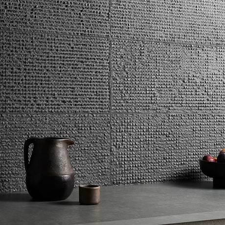 Rakestone Carved Cube Noir Black 12x24 3D Honed Basalt Stone Tile