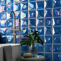 Opaline Blue Iridescent 6x6 3D Glossy Glass Tile