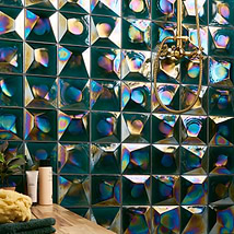 Picture of Buy Opaline Teal Green Iridescent 6x6 3D Glossy Glass Tile | TileBar.com