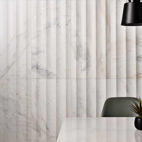 Stonework Fluted Alaska White 12x24 3D Honed Marble Tile