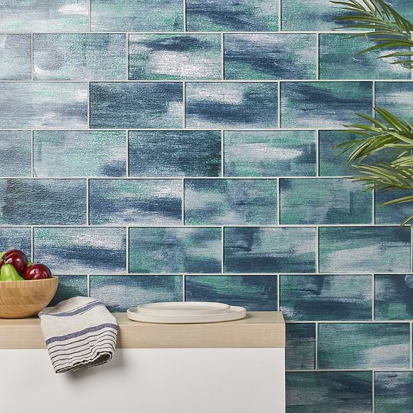 Veda Aqua 4x9 Polished Glass Tile