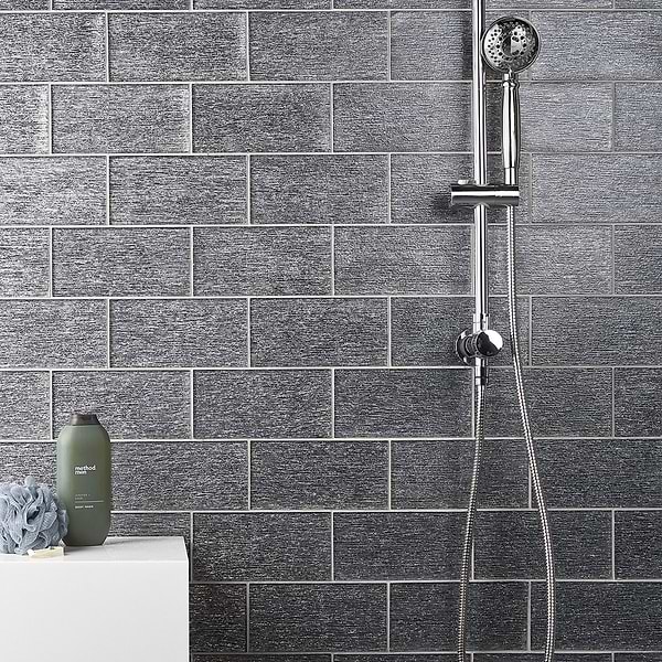 Veda Black Silver 4x9 Polished Glass Tile