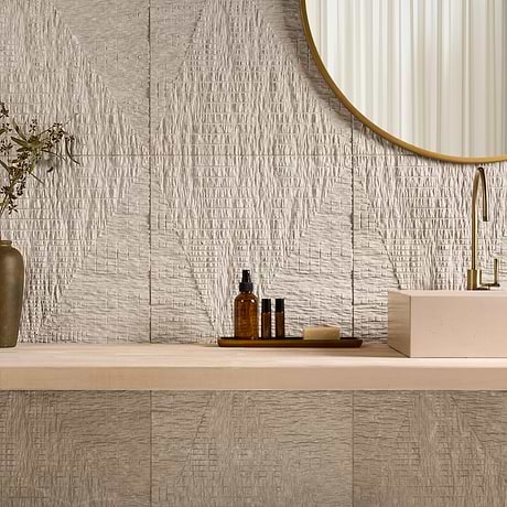 Bansu Carved Cream Botticino Classico 16x16 Textured Honed Marble Tile