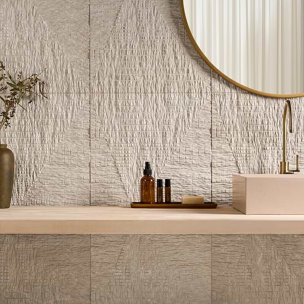 Bansu Carved Cream Botticino Classico 16x16 Textured Honed Marble Tile