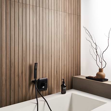 Nobu Ribbon Roble Brown 24x48 Wood Look Matte Fluted Porcelain Tile