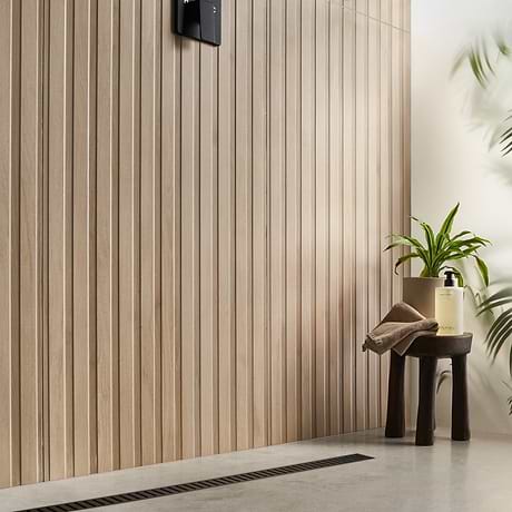 Nobu Ribbon Almond Brown 24x48 Wood Look Matte Fluted Porcelain Tile