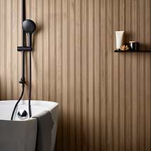 Nobu Ribbon Tan Brown 24x48 Wood Look Matte Fluted Porcelain Tile