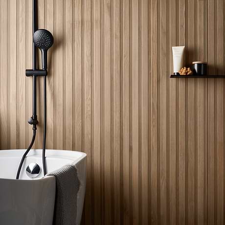 Nobu Ribbon Tan Brown 24x48 Wood Look Matte Fluted Porcelain Tile