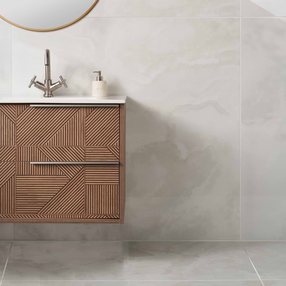 Jewel Onyx White 48x48 Polished Porcelain Tile; in White Porcelain; for Backsplash, Bathroom Floor, Bathroom Wall, Floor Tile, Kitchen Floor, Kitchen Wall, Outdoor Wall, Pool Tile, Shower Wall, Wall Tile; in Style Ideas Beach, Classic, Contemporary, Mediterranean, Modern, Transitional, Tropical