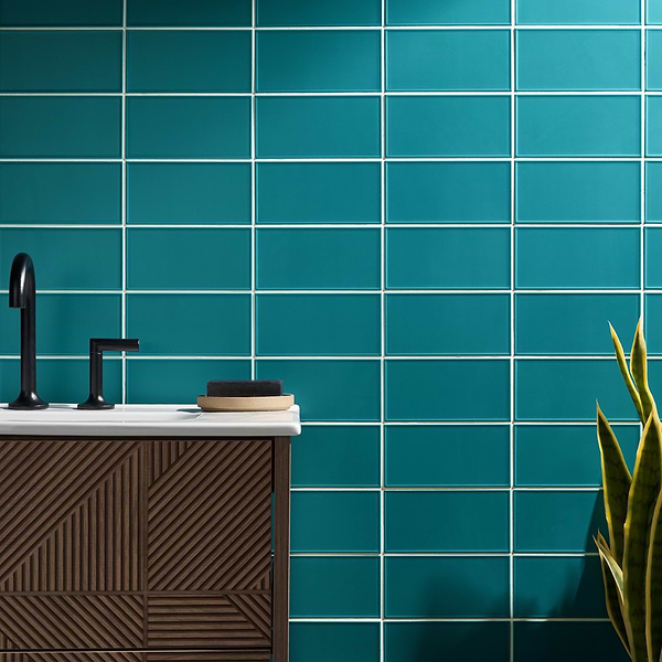 Stacy Garcia Maddox Frame Teal Blue 4x8 Matte Ceramic Subway Wall Tile
