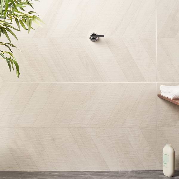 Kenridge Chevron White 24x48 Wood Look Matte Porcelain Tile
