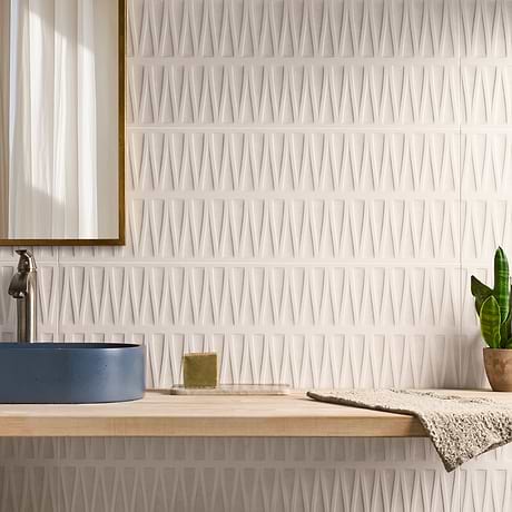 Terramay Deco White 12x36 3D Mixed Finish Matte Ceramic Tile