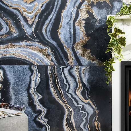 Agate Art Night Black 24x48 Artisan Decor Polished Porcelain Tile