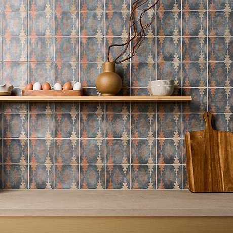 Paula Purroy Talia Aztec Blue Terracota 5x5 Matte Ceramic Tile