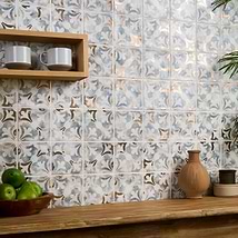 Paula Purroy Talia Bossa Blue Gray with Gold 5x5 Matte Ceramic Tile