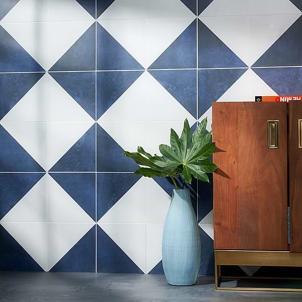 Art Geo Cement Dos Blue by Elizabeth Sutton 8x8 Matte Porcelain Tile: Diamond Pattern
