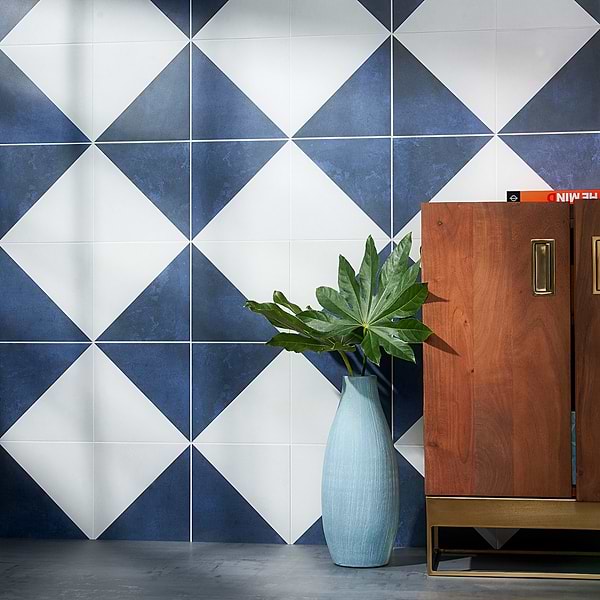 Art Geo by Elizabeth Sutton Dos Checkerboard Blue 8x8 Matte Porcelain Tile