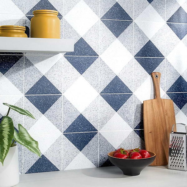 Art Geo by Elizabeth Sutton Terrazzo Deco Blue 8x8 Matte Porcelain Tile: Pattern 2
