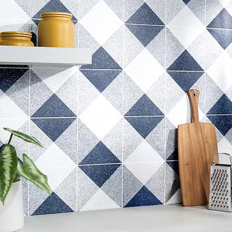 Art Geo by Elizabeth Sutton Terrazzo Deco Blue 8x8 Matte Porcelain Tile: Pattern 2