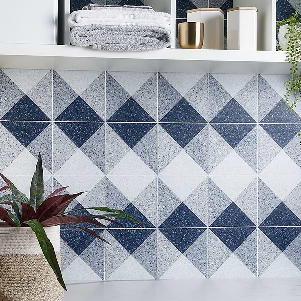 Art Geo by Elizabeth Sutton Terrazzo Deco Blue 8x8 Matte Porcelain Tile: Pattern 3