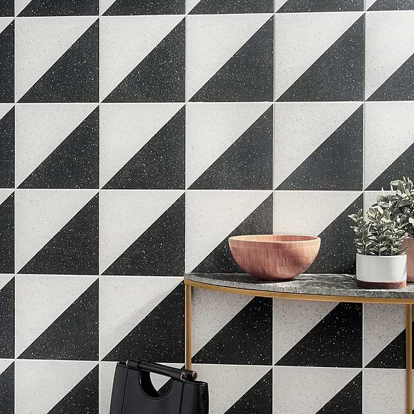 Art Geo Terrazzo Dos Charcoal Black by Elizabeth Sutton 8x8 Matte Porcelain Tile