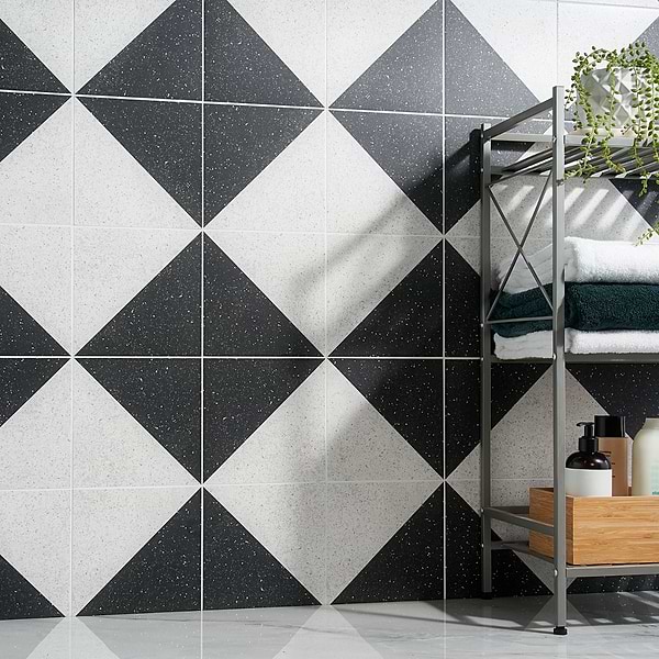 Art Geo Terrazzo Dos Charcoal Black by Elizabeth Sutton 8x8 Matte Porcelain Tile: Pattern 2