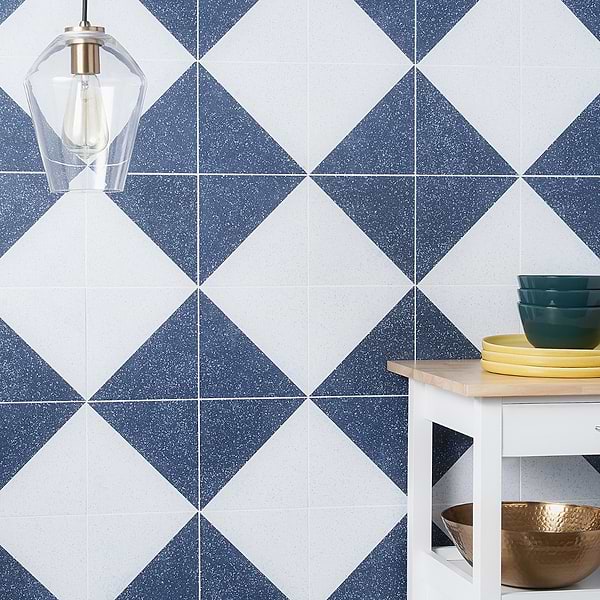 Art Geo Terrazzo Dos Blue by Elizabeth Sutton 8x8 Matte Porcelain Tile: Diamond Pattern