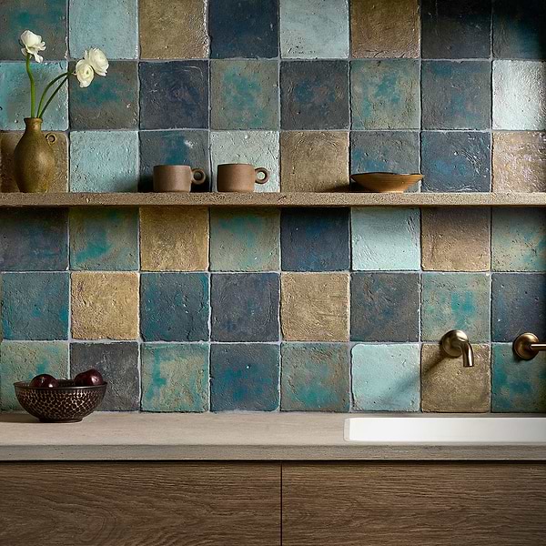 Opera Terracotta by Paula Purroy Lagoon 6x6 Square Matte and Iridescent Terracotta Tile