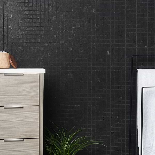 Portrait Black Gold 1x1 Matte Porcelain Mosaic Tile