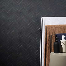 Portrait Black Gold 1x4 Herringbone Matte Porcelain Mosaic Tile