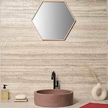 Romani Travertine Hazelnut Beige 3D Textured Veining 24x48 Stone Look Satin Porcelain Tile