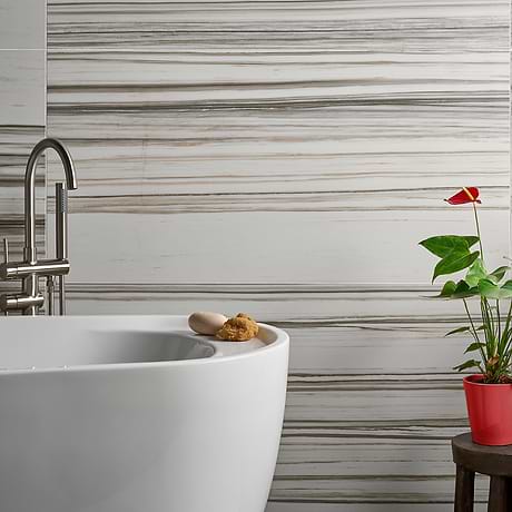 Romani Zebrino Brown and White 3D Textured Veining 24x48 Marble Look Satin Porcelain Tile