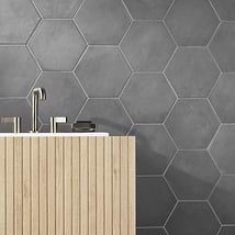 Ava Charcoal Black 8" Hexagon Matte Porcelain Tile