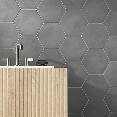 Ava Charcoal Black 8" Hexagon Matte Porcelain Tile