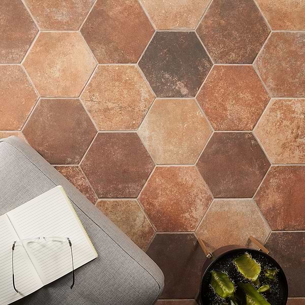 Terra Pompeii Marron Brown 8" Hexagon Matte Porcelain Tile