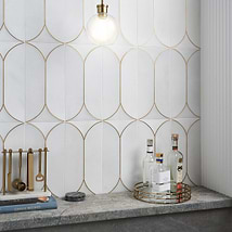 Calypso 3D Carved Bianco White Brass Inlay 8x16 Textured Honed Marble Limestone Tile