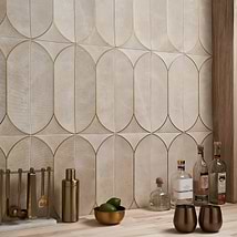 Calypso 3D Carved Crema Marfil Beige with Brass Inlay 8x16 Honed Marble Tile