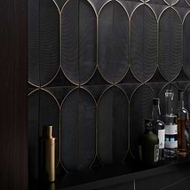 Calypso 3D Carved Nero Black Brass Inlay 8x16 Textured Honed Marble Limestone Tile