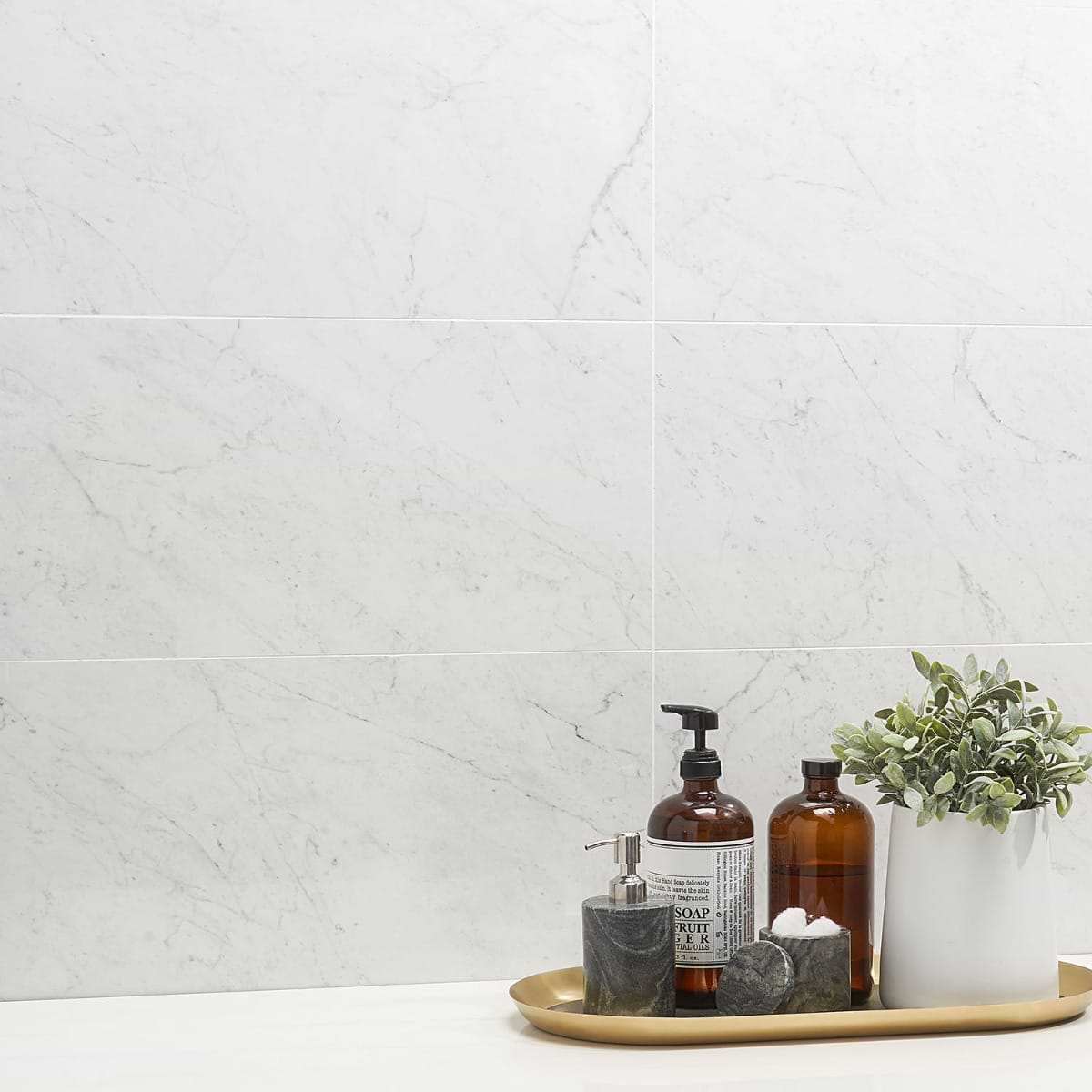 DreamStone Carrara Giola White 12x24 Polished Porcelain Tile; in White and Gray Porcelain; for Backsplash, Bathroom Floor, Bathroom Wall, Commercial Floor, Floor Tile, Kitchen Floor, Kitchen Wall, Outdoor Floor, Outdoor Wall, Shower Wall, Wall Tile; in Style Ideas Art Deco, Classic, Craftsman, Modern