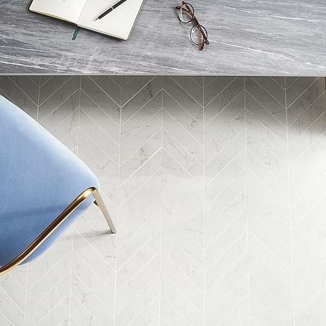 DreamStone Carrara Giola 2x8 Chevron Polished Porcelain Mosaic