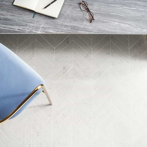 DreamStone Carrara Giola 2x8 Chevron Polished Porcelain Mosaic