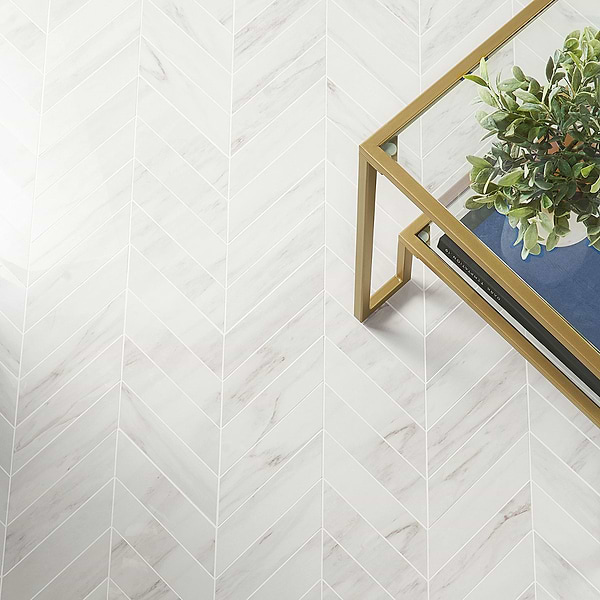 DreamStone Dolomite Snow 2x8 Chevron Polished Porcelain Mosaic