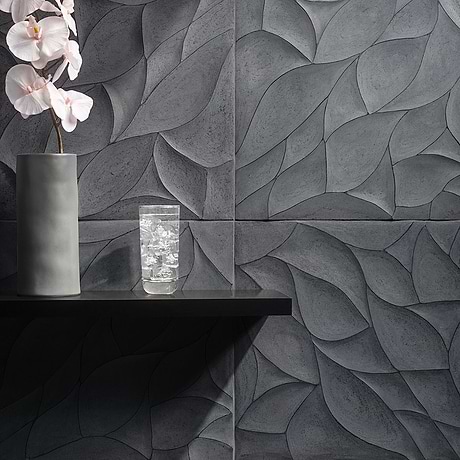 Thalia Charcoal 18x18 3D Carved Rosette Honed Limestone Tile