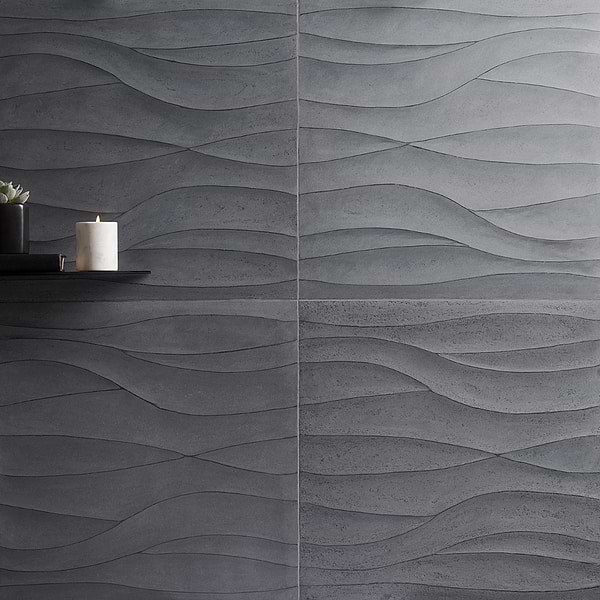Thalia Charcoal 18x18 3D Carved Wave Honed Limestone Tile
