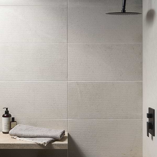 New Rock Perla White 12x24 Chiseled Limestone Look Matte Porcelain Tile 