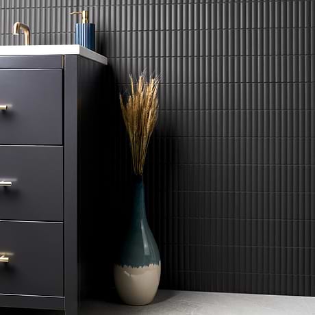 Roller Ribbed Black 4x12 3D Matte Fluted Ceramic Tile